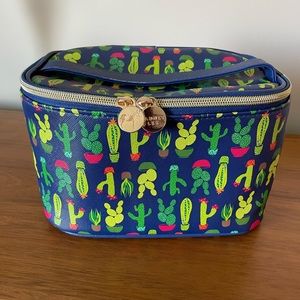 Dabney Lee Blue Train Case Large Makeup Bag CACTUS  8” x 5” x 5”